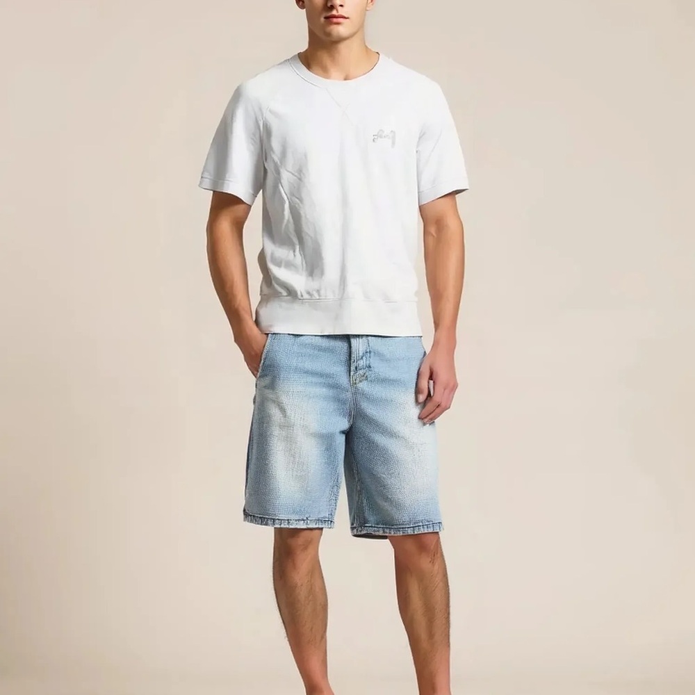 STUSSY Short Sleeve Sweatshirt White Size Large